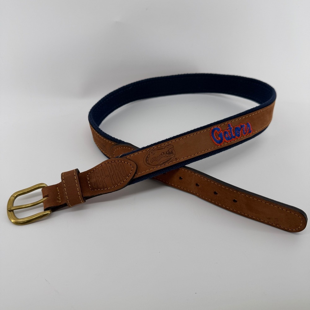 Zep-Pro Florida Gators Leather Canvas Belt Mens 32 Made in USA Brass Buckle VTG